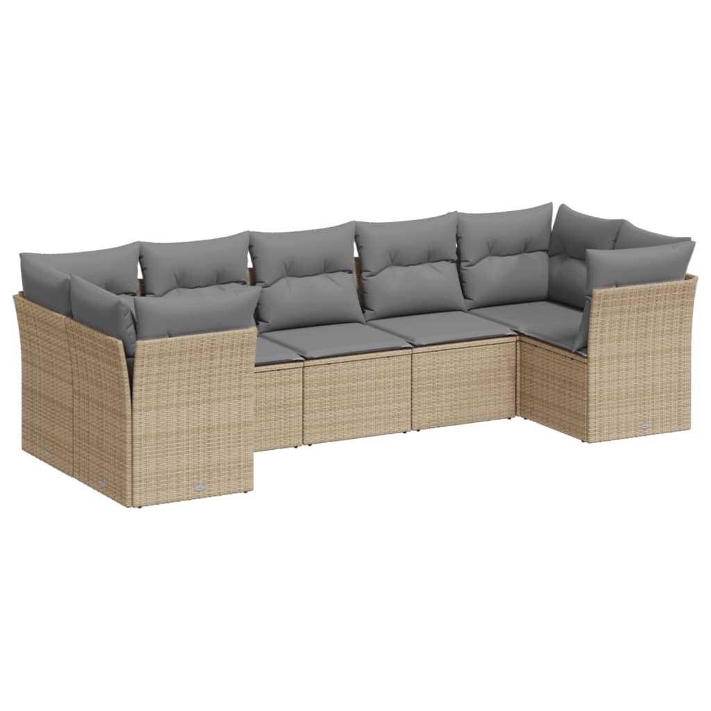 7-delige Loungeset met kussens poly rattan beige is nu te koop bij PeponiXL, paradijselijk wonen!