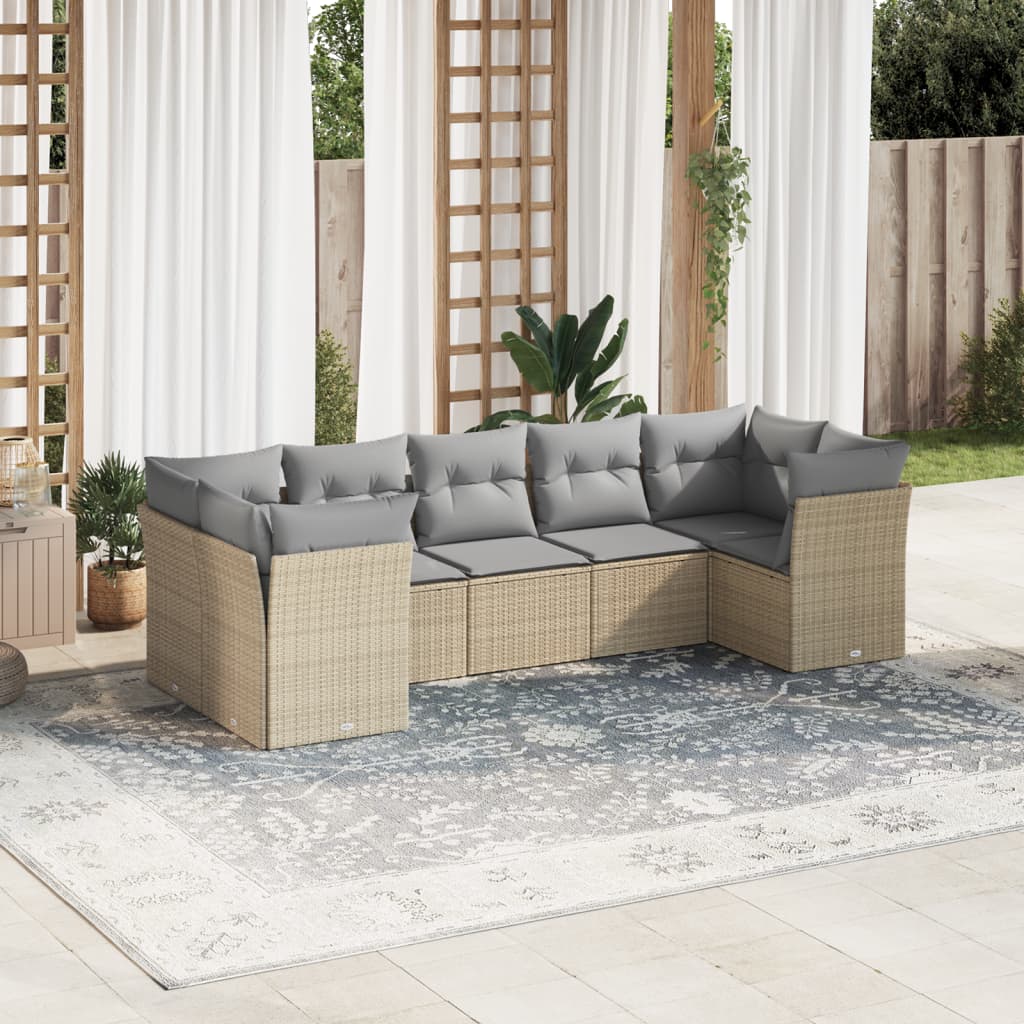 7-delige Loungeset met kussens poly rattan beige is nu te koop bij PeponiXL, paradijselijk wonen!