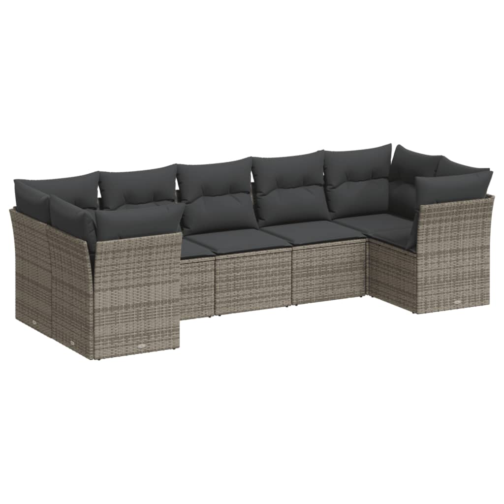 7-delige Loungeset met kussens poly rattan grijs is nu te koop bij PeponiXL, paradijselijk wonen!