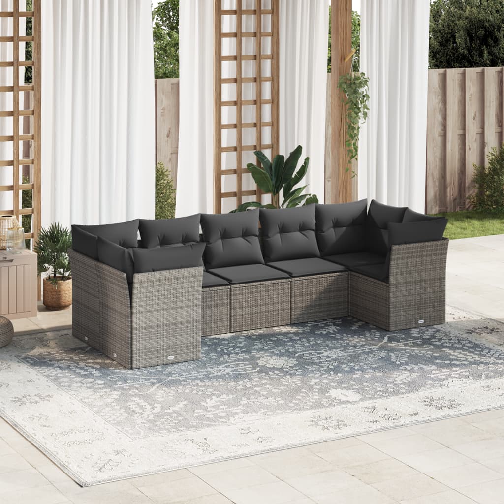 7-delige Loungeset met kussens poly rattan grijs is nu te koop bij PeponiXL, paradijselijk wonen!