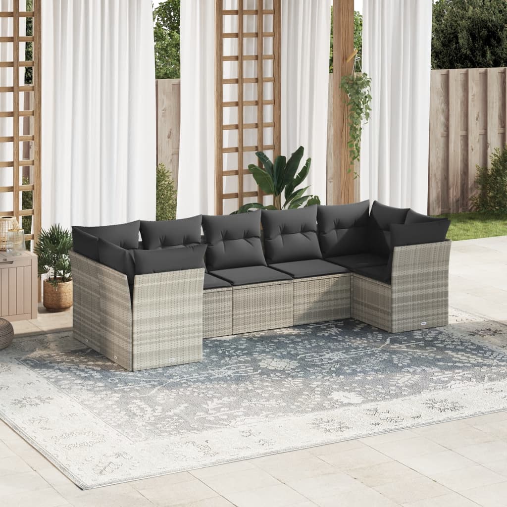 7-delige Loungeset met kussens poly rattan lichtgrijs is nu te koop bij PeponiXL, paradijselijk wonen!