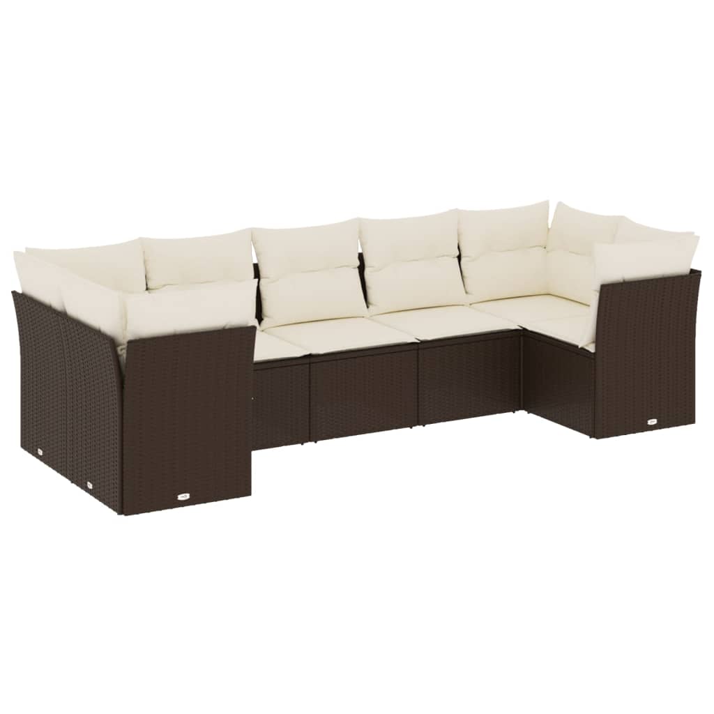 7-delige Loungeset met kussens poly rattan bruin is nu te koop bij PeponiXL, paradijselijk wonen!