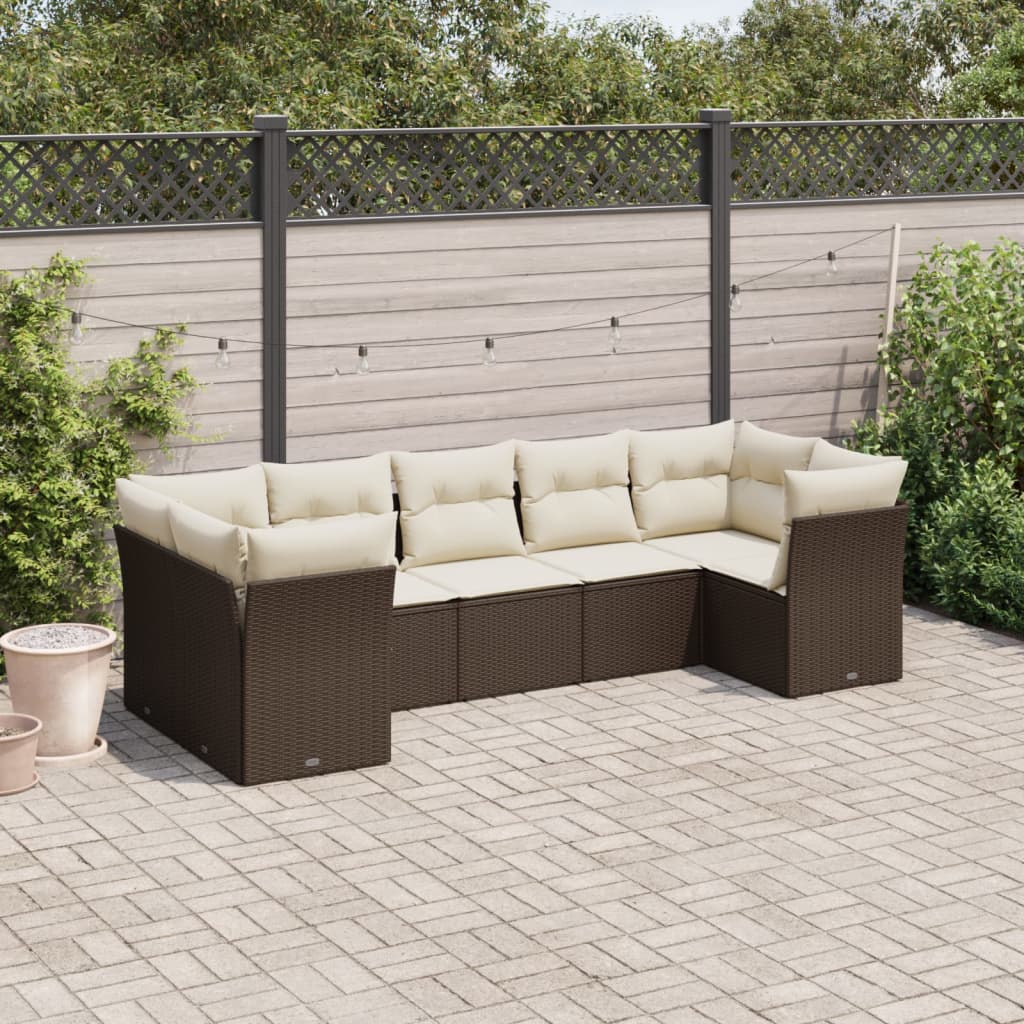 7-delige Loungeset met kussens poly rattan bruin is nu te koop bij PeponiXL, paradijselijk wonen!