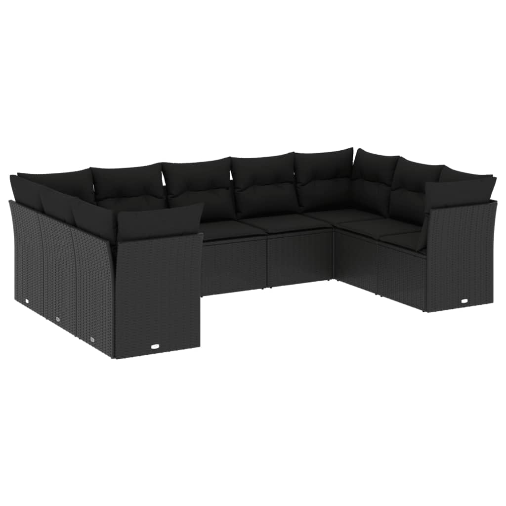 9-delige Loungeset met kussens poly rattan zwart is nu te koop bij PeponiXL, paradijselijk wonen!