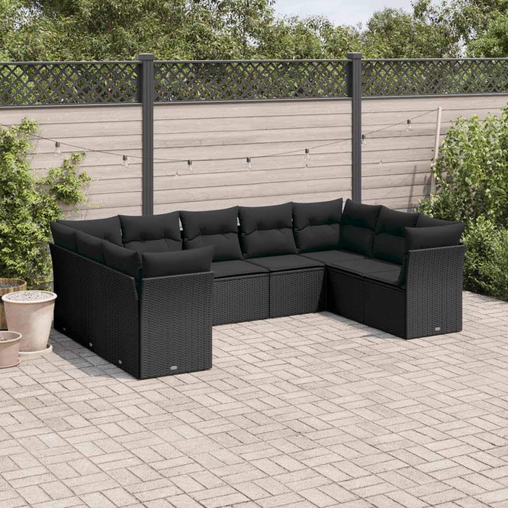 9-delige Loungeset met kussens poly rattan zwart is nu te koop bij PeponiXL, paradijselijk wonen!