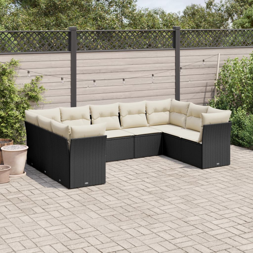 9-delige Loungeset met kussens poly rattan zwart is nu te koop bij PeponiXL, paradijselijk wonen!