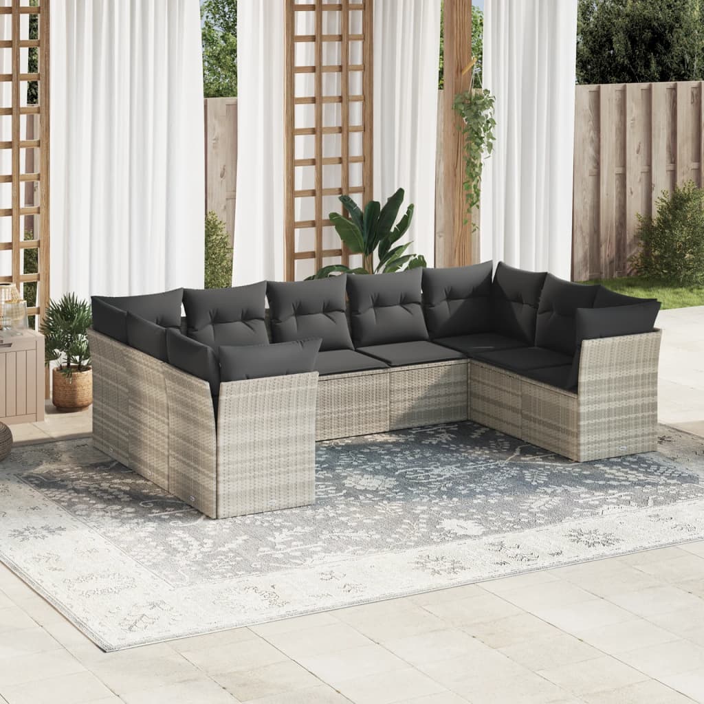 9-delige Loungeset met kussens poly rattan lichtgrijs is nu te koop bij PeponiXL, paradijselijk wonen!