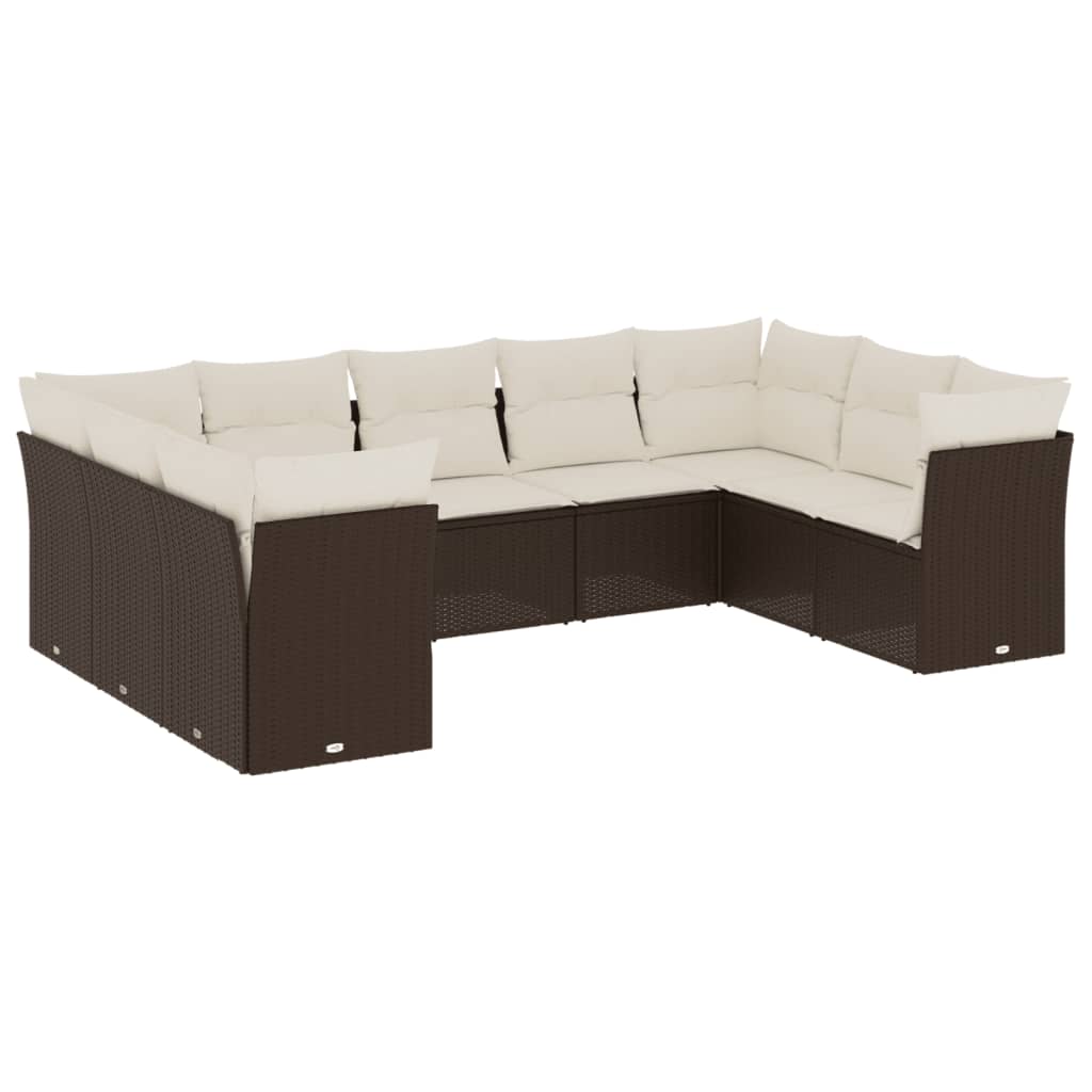 9-delige Loungeset met kussens poly rattan bruin is nu te koop bij PeponiXL, paradijselijk wonen!