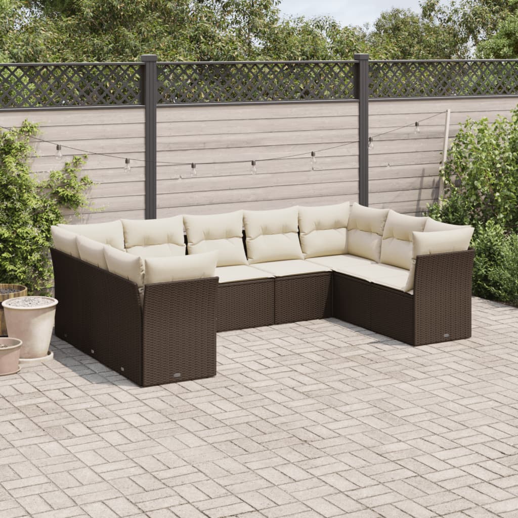 9-delige Loungeset met kussens poly rattan bruin is nu te koop bij PeponiXL, paradijselijk wonen!