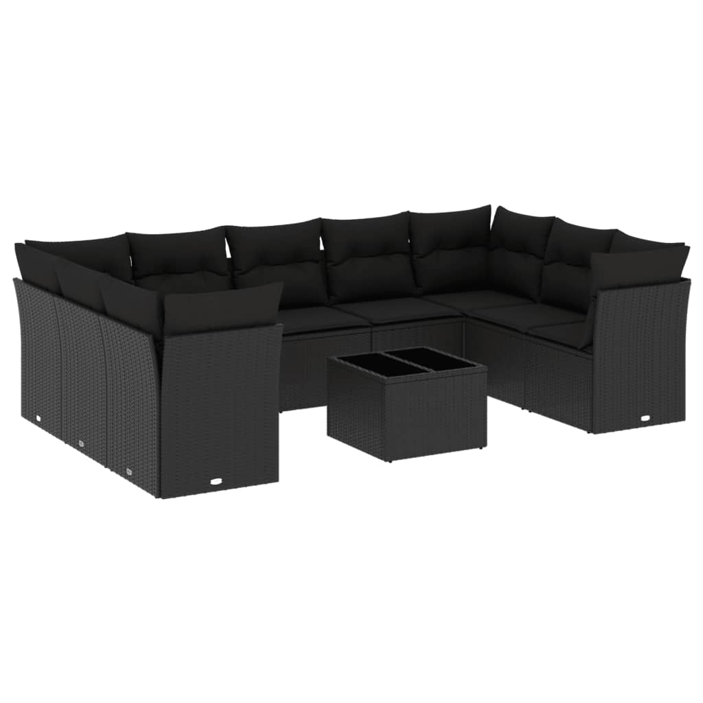 10-delige Loungeset met kussens poly rattan zwart is nu te koop bij PeponiXL, paradijselijk wonen!