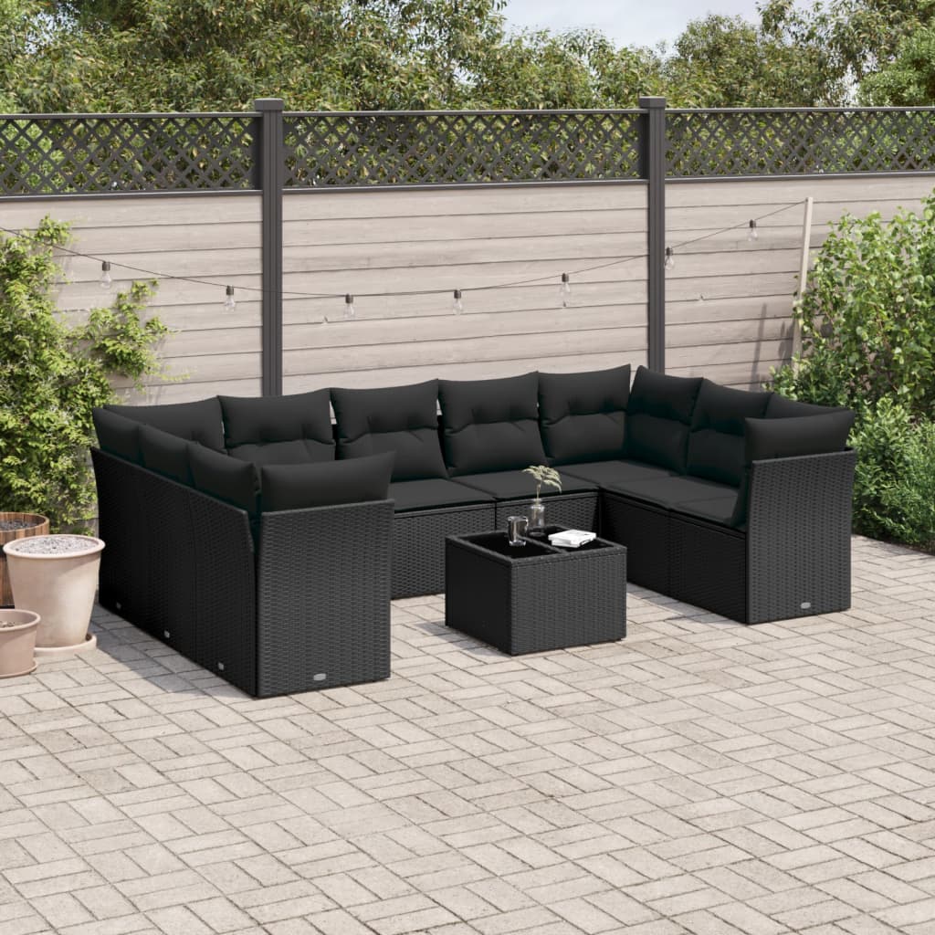 10-delige Loungeset met kussens poly rattan zwart is nu te koop bij PeponiXL, paradijselijk wonen!