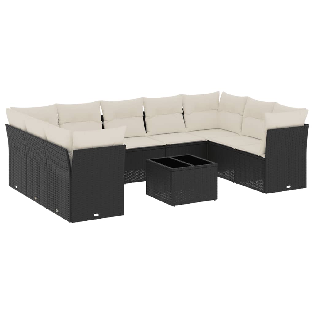 10-delige Loungeset met kussens poly rattan zwart is nu te koop bij PeponiXL, paradijselijk wonen!