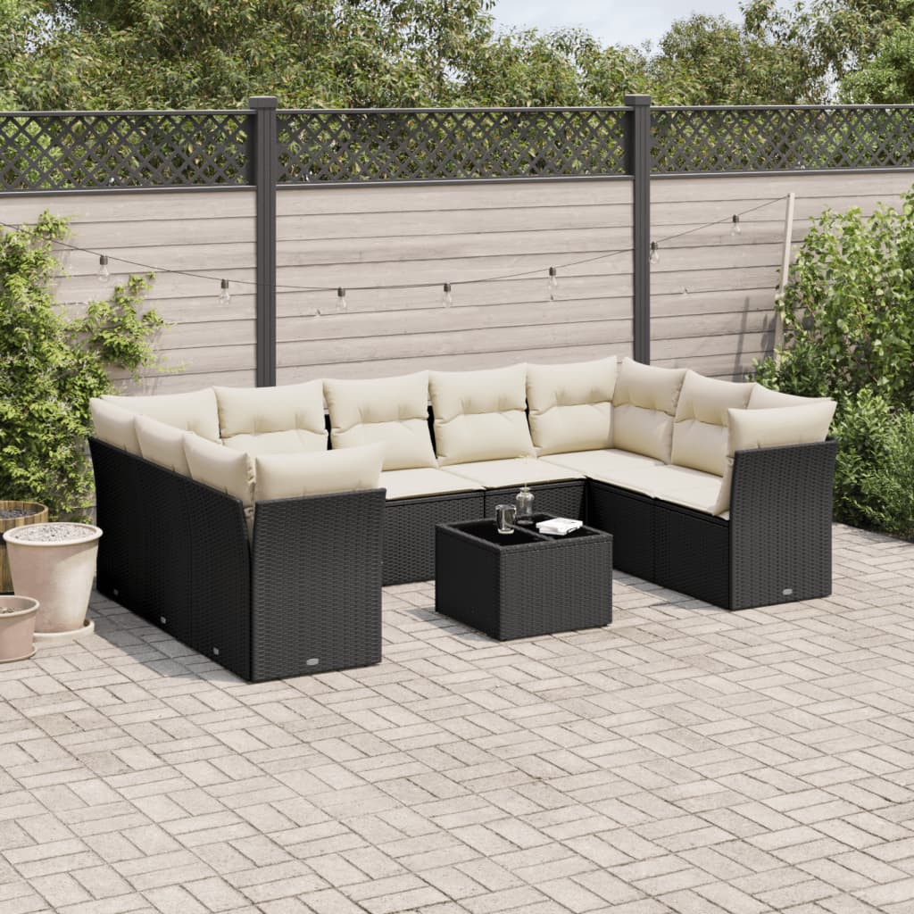 10-delige Loungeset met kussens poly rattan zwart is nu te koop bij PeponiXL, paradijselijk wonen!