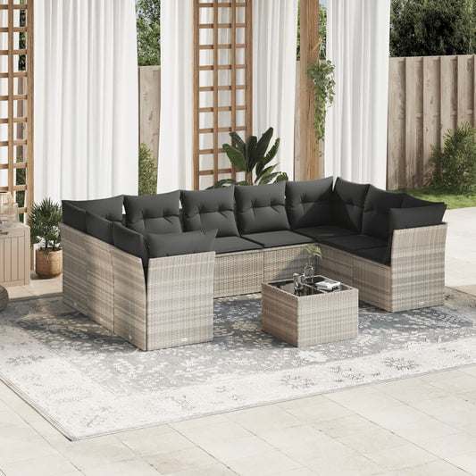 10-delige Loungeset met kussens poly rattan lichtgrijs is nu te koop bij PeponiXL, paradijselijk wonen!