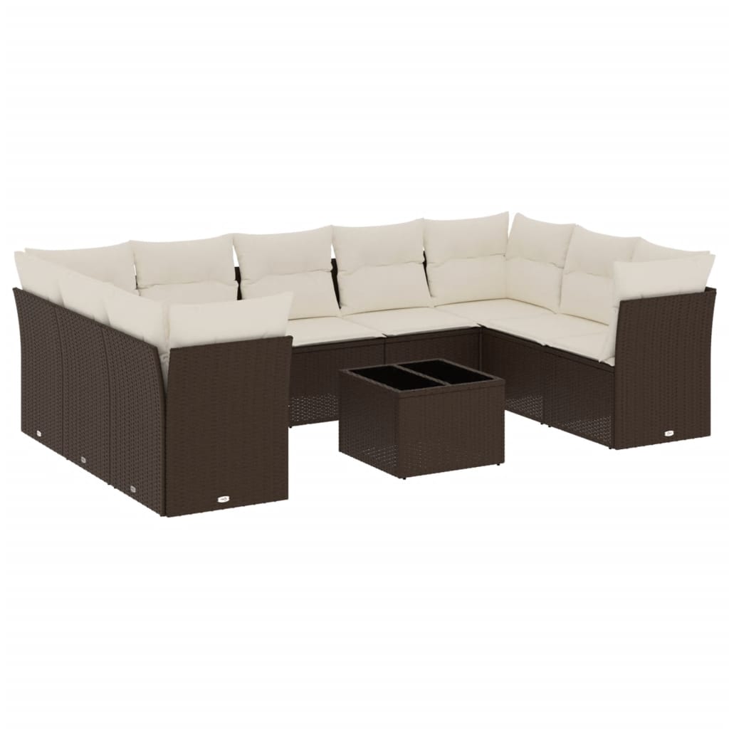 10-delige Loungeset met kussens poly rattan bruin is nu te koop bij PeponiXL, paradijselijk wonen!