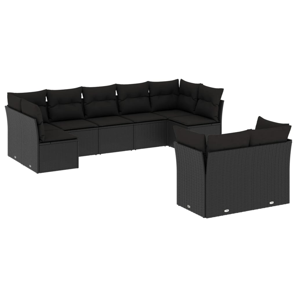 9-delige Loungeset met kussens poly rattan zwart is nu te koop bij PeponiXL, paradijselijk wonen!