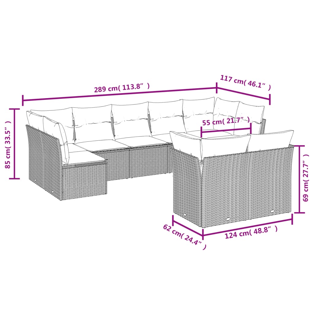 9-delige Loungeset met kussens poly rattan zwart is nu te koop bij PeponiXL, paradijselijk wonen!