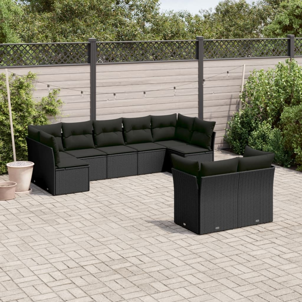 9-delige Loungeset met kussens poly rattan zwart is nu te koop bij PeponiXL, paradijselijk wonen!