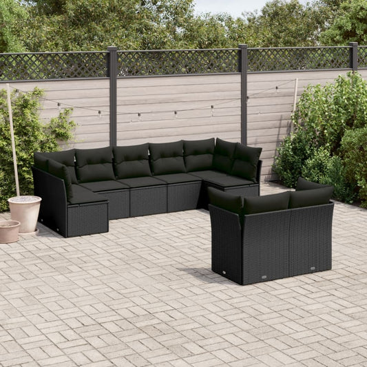 9-delige Loungeset met kussens poly rattan zwart is nu te koop bij PeponiXL, paradijselijk wonen!