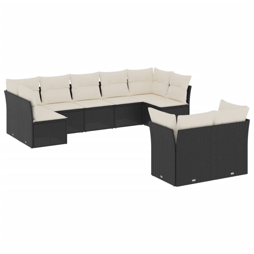 9-delige Loungeset met kussens poly rattan zwart is nu te koop bij PeponiXL, paradijselijk wonen!
