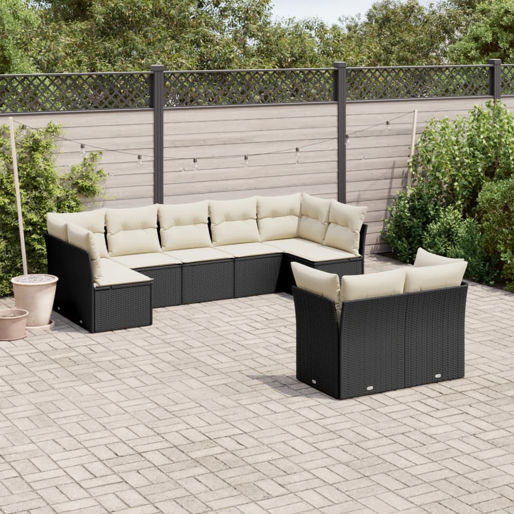 9-delige Loungeset met kussens poly rattan zwart is nu te koop bij PeponiXL, paradijselijk wonen!