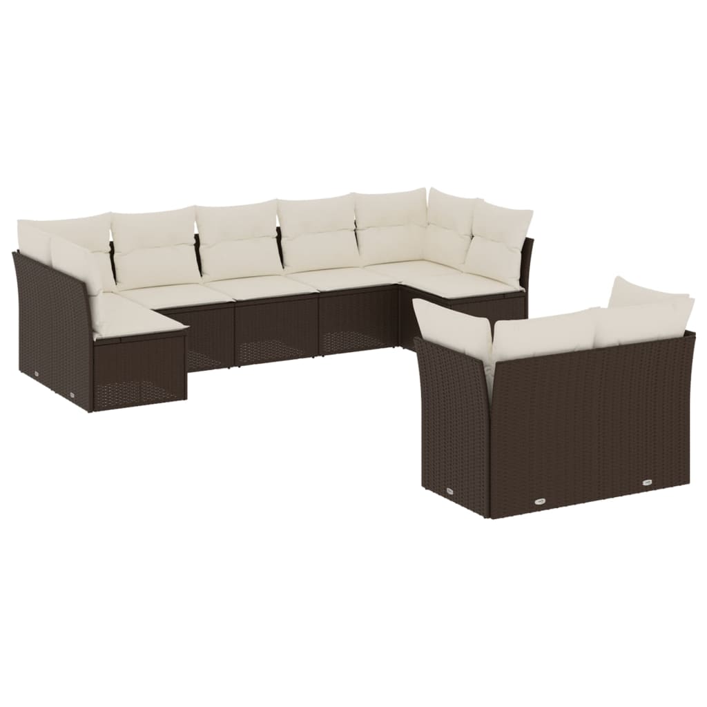 9-delige Loungeset met kussens poly rattan bruin is nu te koop bij PeponiXL, paradijselijk wonen!
