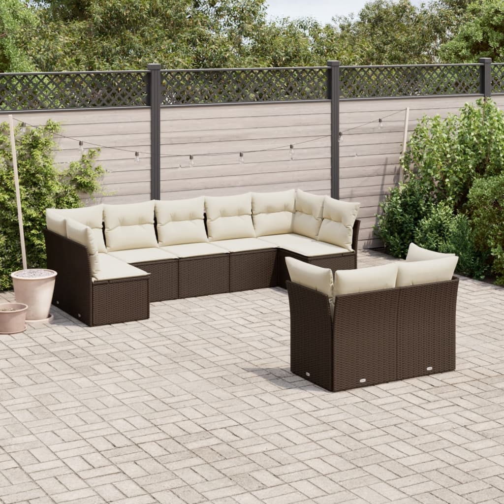 9-delige Loungeset met kussens poly rattan bruin is nu te koop bij PeponiXL, paradijselijk wonen!