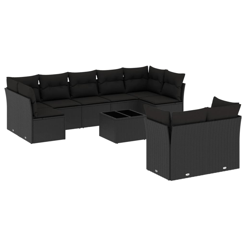 10-delige Loungeset met kussens poly rattan zwart is nu te koop bij PeponiXL, paradijselijk wonen!
