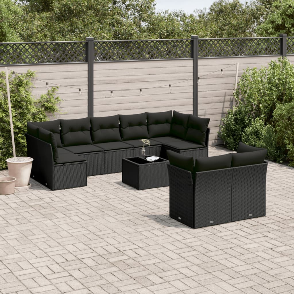 10-delige Loungeset met kussens poly rattan zwart is nu te koop bij PeponiXL, paradijselijk wonen!