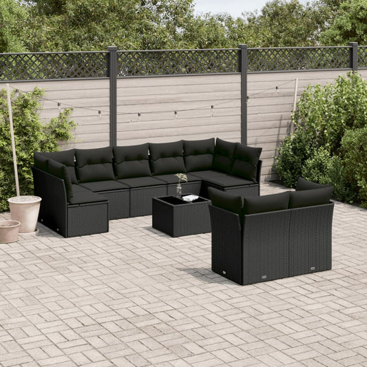 10-delige Loungeset met kussens poly rattan zwart is nu te koop bij PeponiXL, paradijselijk wonen!