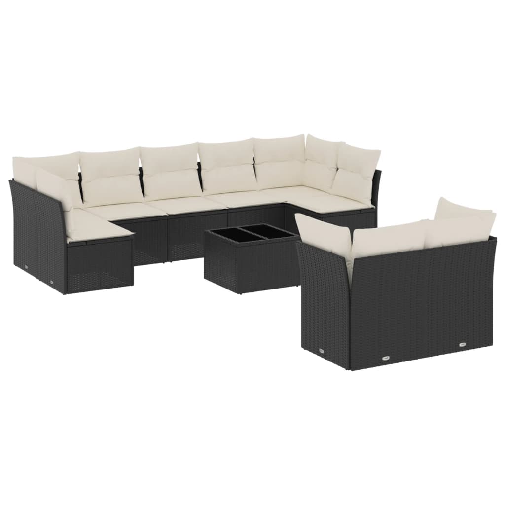 10-delige Loungeset met kussens poly rattan zwart is nu te koop bij PeponiXL, paradijselijk wonen!