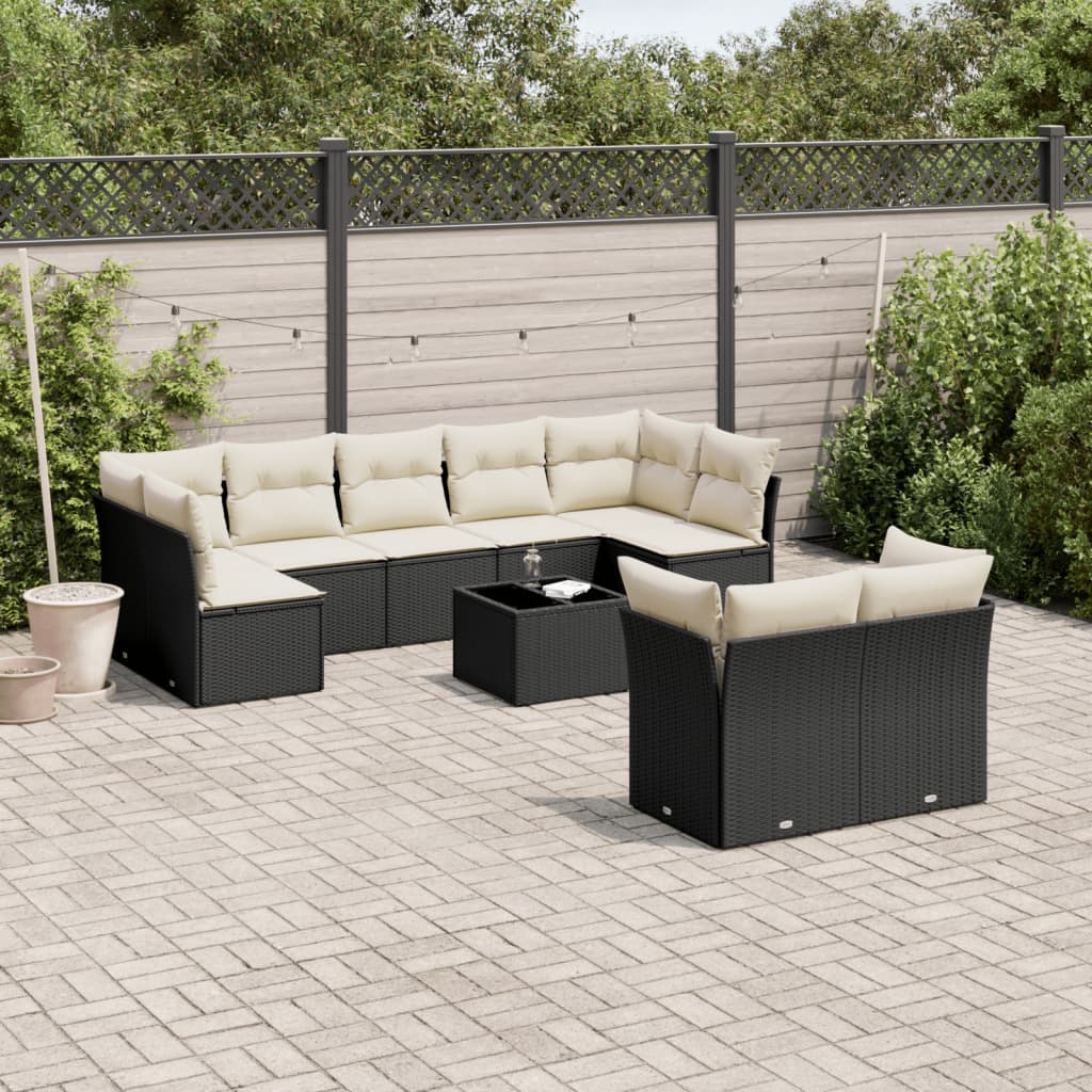 10-delige Loungeset met kussens poly rattan zwart is nu te koop bij PeponiXL, paradijselijk wonen!