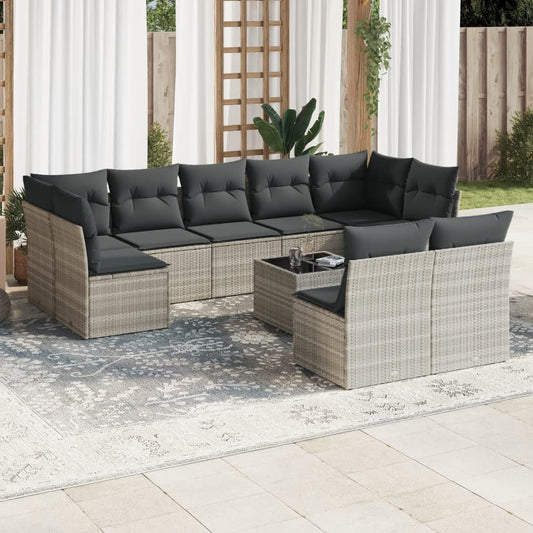 10-delige Loungeset met kussens poly rattan lichtgrijs is nu te koop bij PeponiXL, paradijselijk wonen!