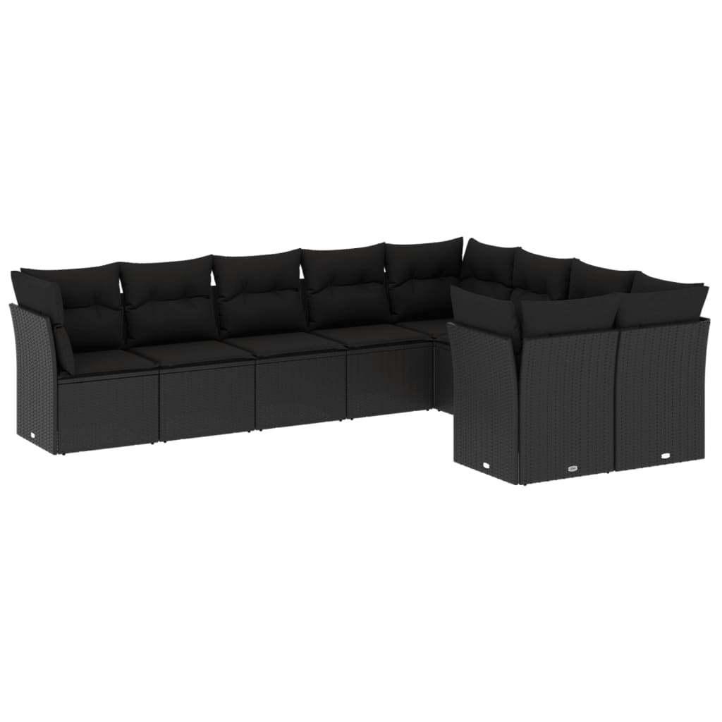 9-delige Loungeset met kussens poly rattan zwart is nu te koop bij PeponiXL, paradijselijk wonen!