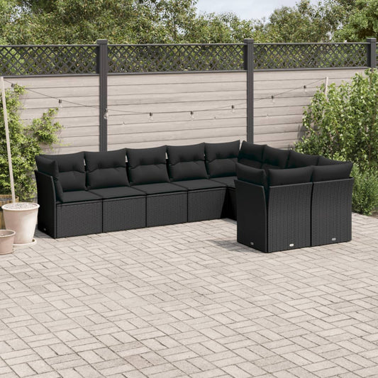 9-delige Loungeset met kussens poly rattan zwart is nu te koop bij PeponiXL, paradijselijk wonen!