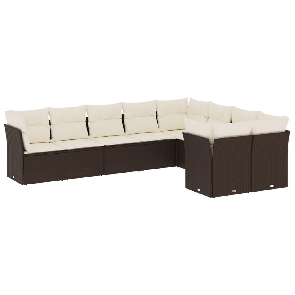 9-delige Loungeset met kussens poly rattan bruin is nu te koop bij PeponiXL, paradijselijk wonen!