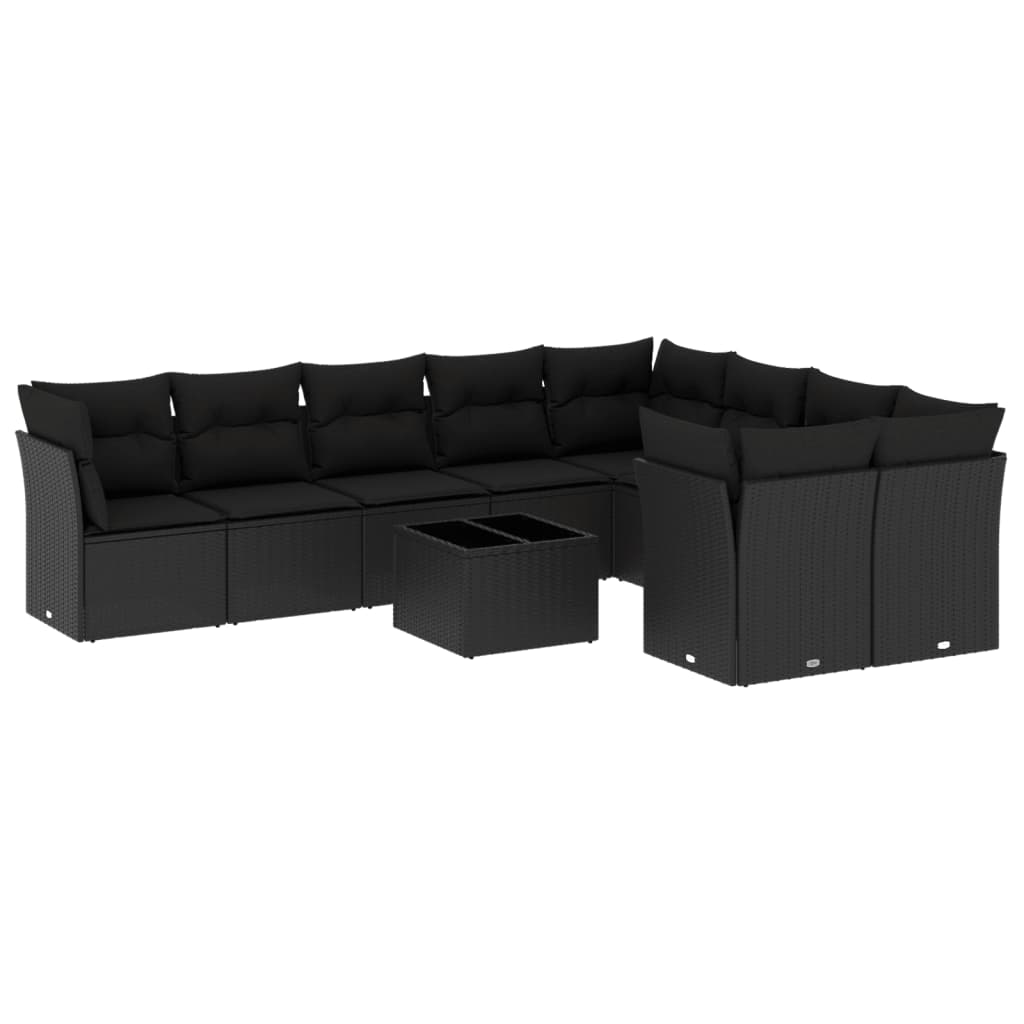 10-delige Loungeset met kussens poly rattan zwart is nu te koop bij PeponiXL, paradijselijk wonen!