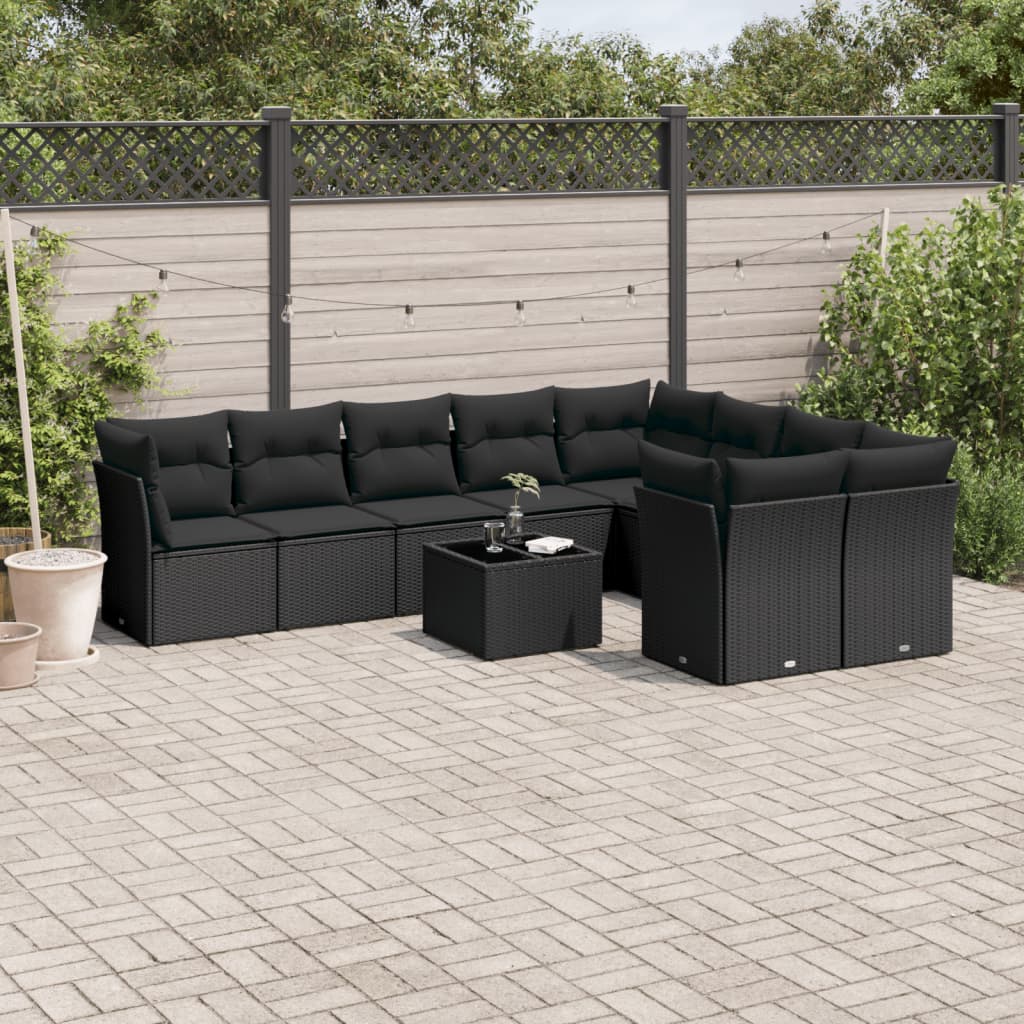 10-delige Loungeset met kussens poly rattan zwart is nu te koop bij PeponiXL, paradijselijk wonen!