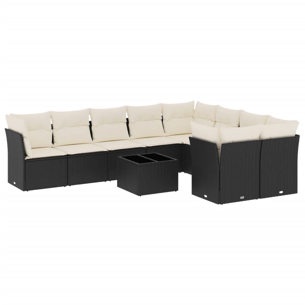 10-delige Loungeset met kussens poly rattan zwart is nu te koop bij PeponiXL, paradijselijk wonen!