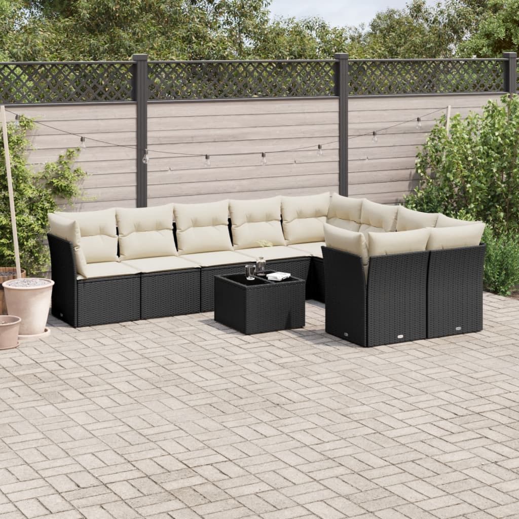 10-delige Loungeset met kussens poly rattan zwart is nu te koop bij PeponiXL, paradijselijk wonen!