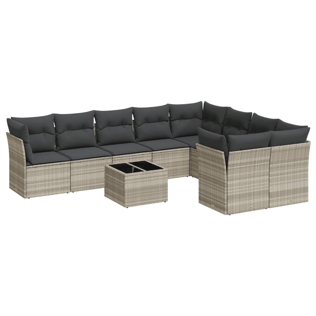 10-delige Loungeset met kussens poly rattan lichtgrijs is nu te koop bij PeponiXL, paradijselijk wonen!