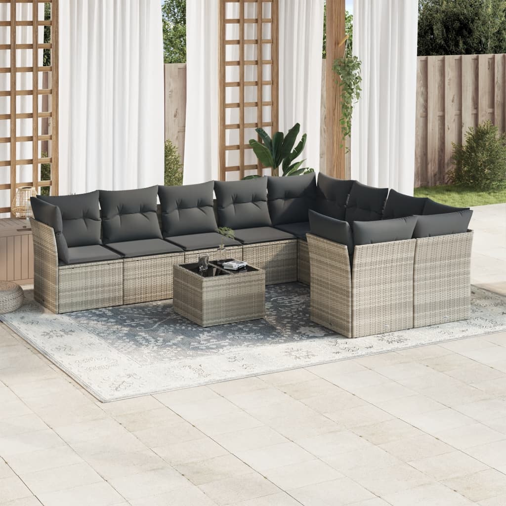10-delige Loungeset met kussens poly rattan lichtgrijs is nu te koop bij PeponiXL, paradijselijk wonen!