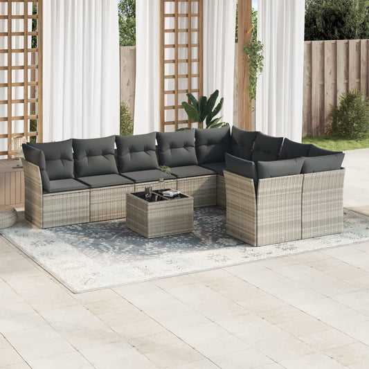 10-delige Loungeset met kussens poly rattan lichtgrijs is nu te koop bij PeponiXL, paradijselijk wonen!