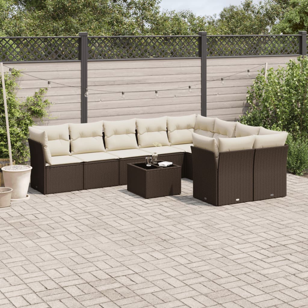 10-delige Loungeset met kussens poly rattan bruin is nu te koop bij PeponiXL, paradijselijk wonen!