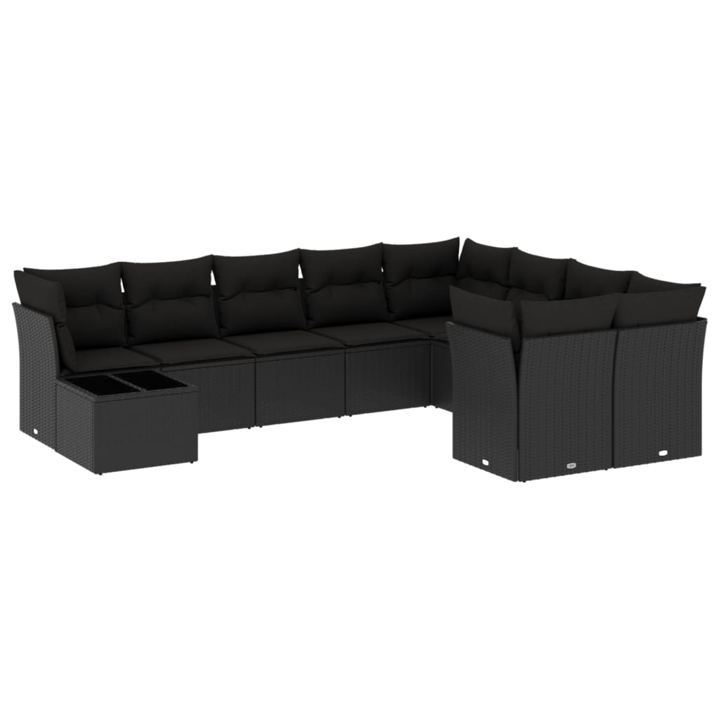 10-delige Loungeset met kussens poly rattan zwart is nu te koop bij PeponiXL, paradijselijk wonen!