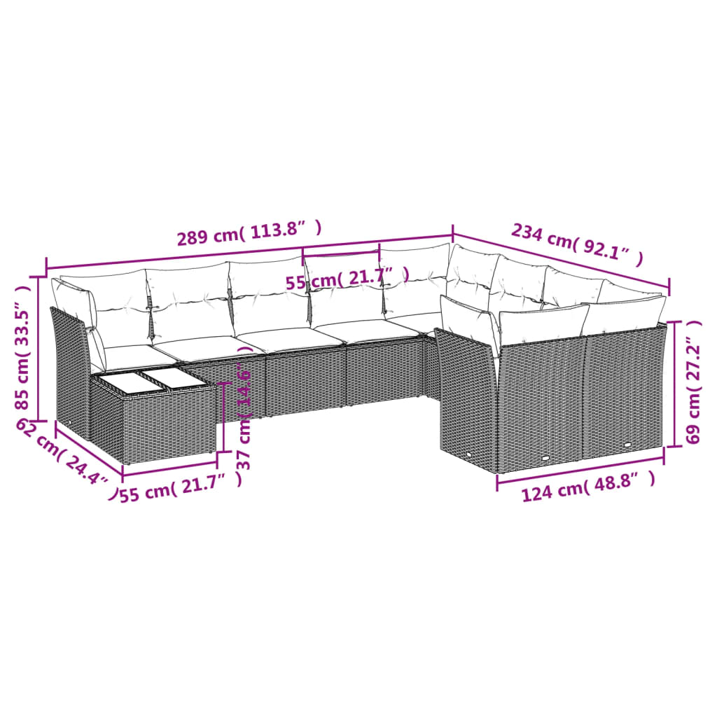 10-delige Loungeset met kussens poly rattan zwart is nu te koop bij PeponiXL, paradijselijk wonen!