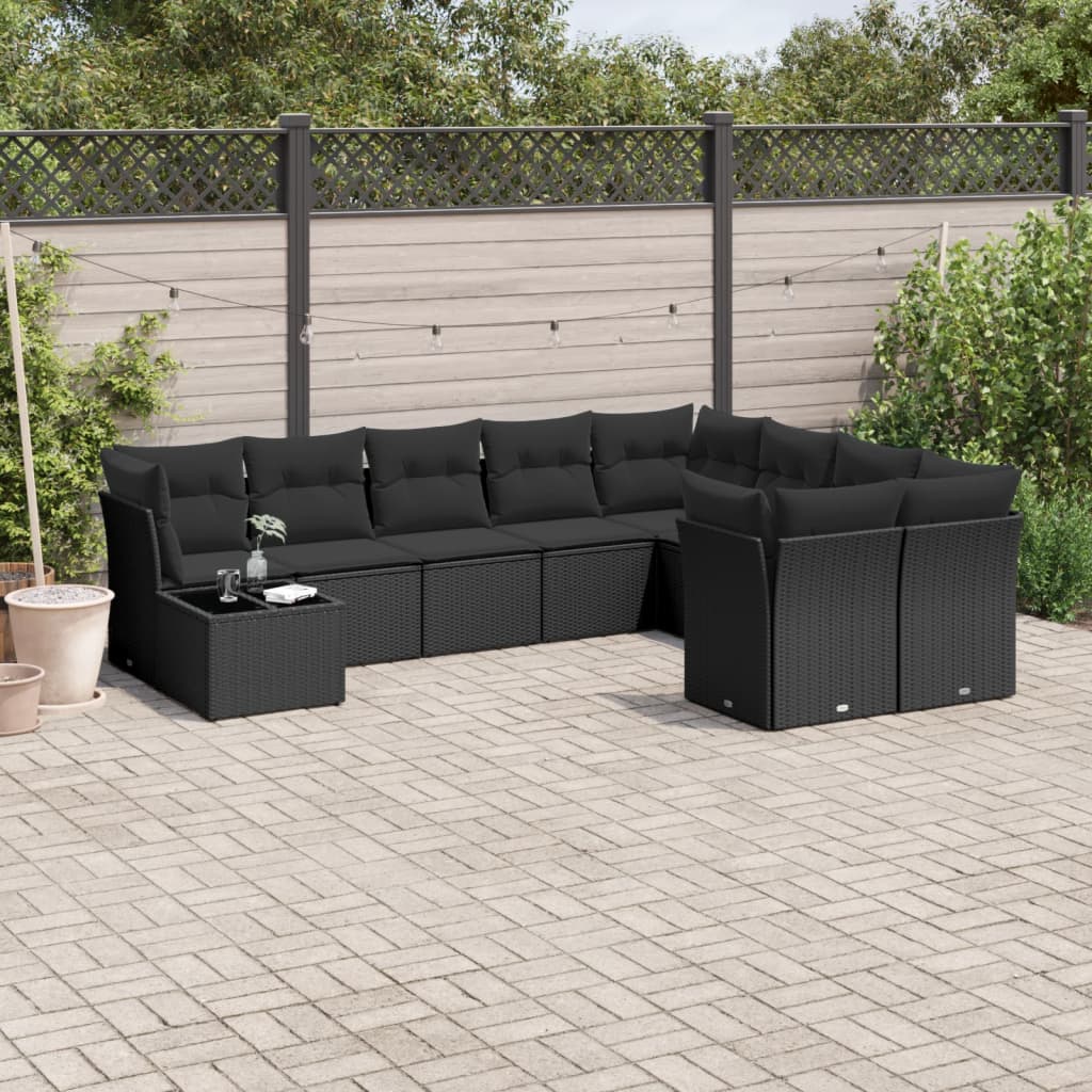 10-delige Loungeset met kussens poly rattan zwart is nu te koop bij PeponiXL, paradijselijk wonen!