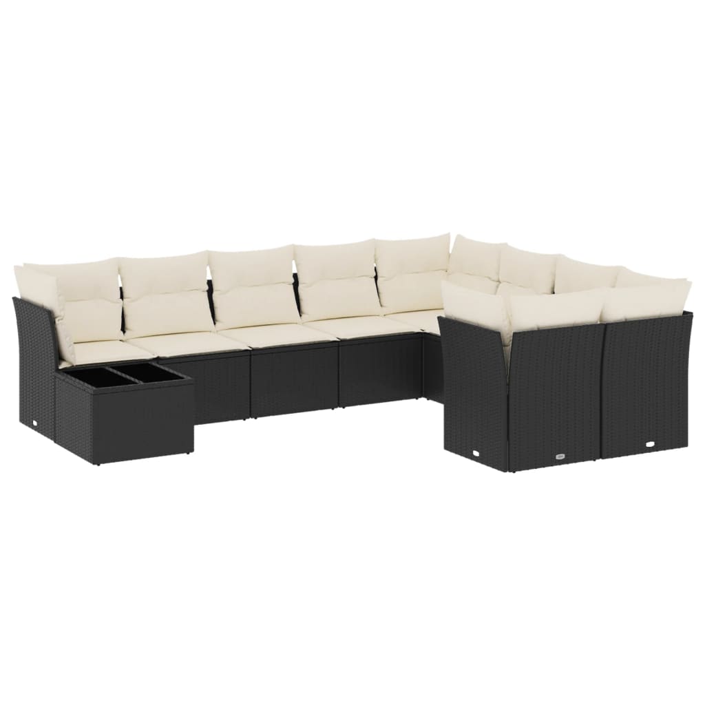 10-delige Loungeset met kussens poly rattan zwart is nu te koop bij PeponiXL, paradijselijk wonen!