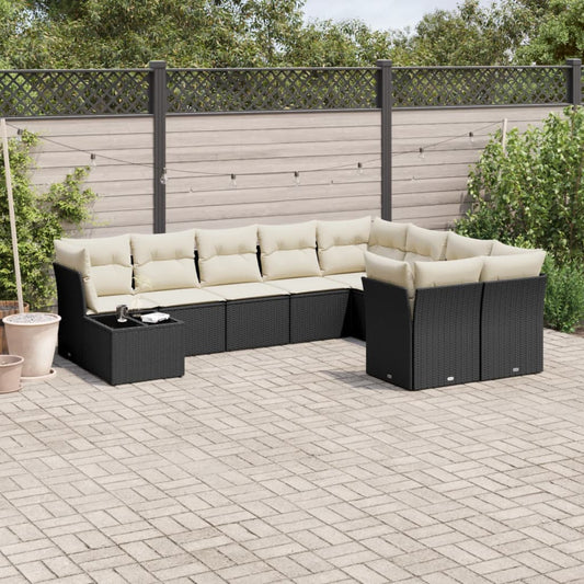 10-delige Loungeset met kussens poly rattan zwart is nu te koop bij PeponiXL, paradijselijk wonen!