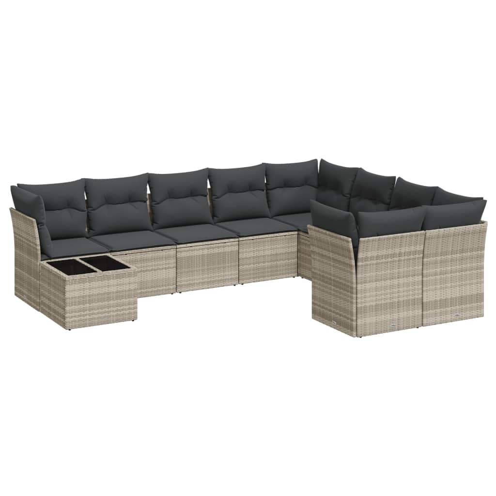 10-delige Loungeset met kussens poly rattan lichtgrijs is nu te koop bij PeponiXL, paradijselijk wonen!